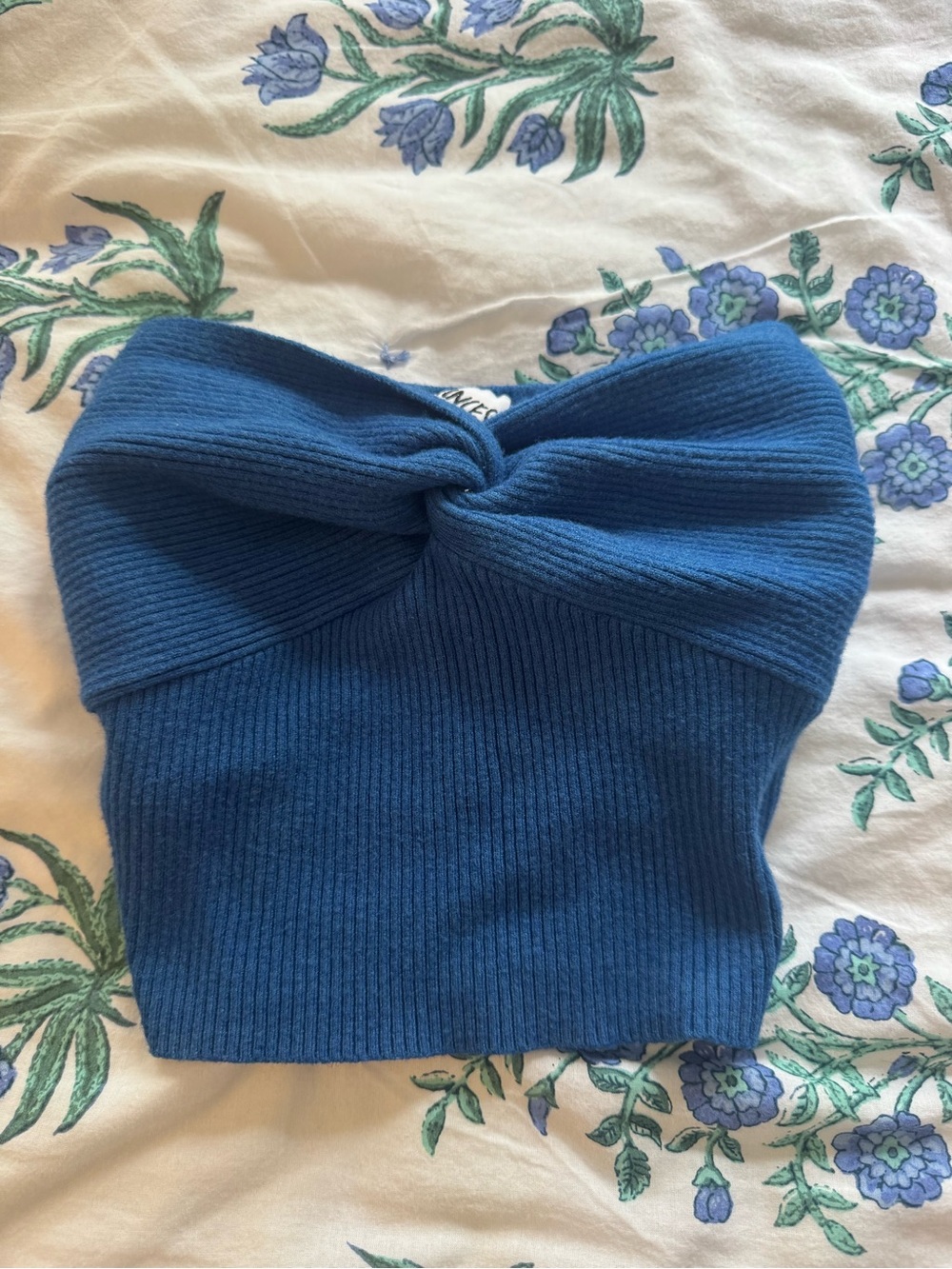 Twist Front Ribbed Tube Top - Blue
